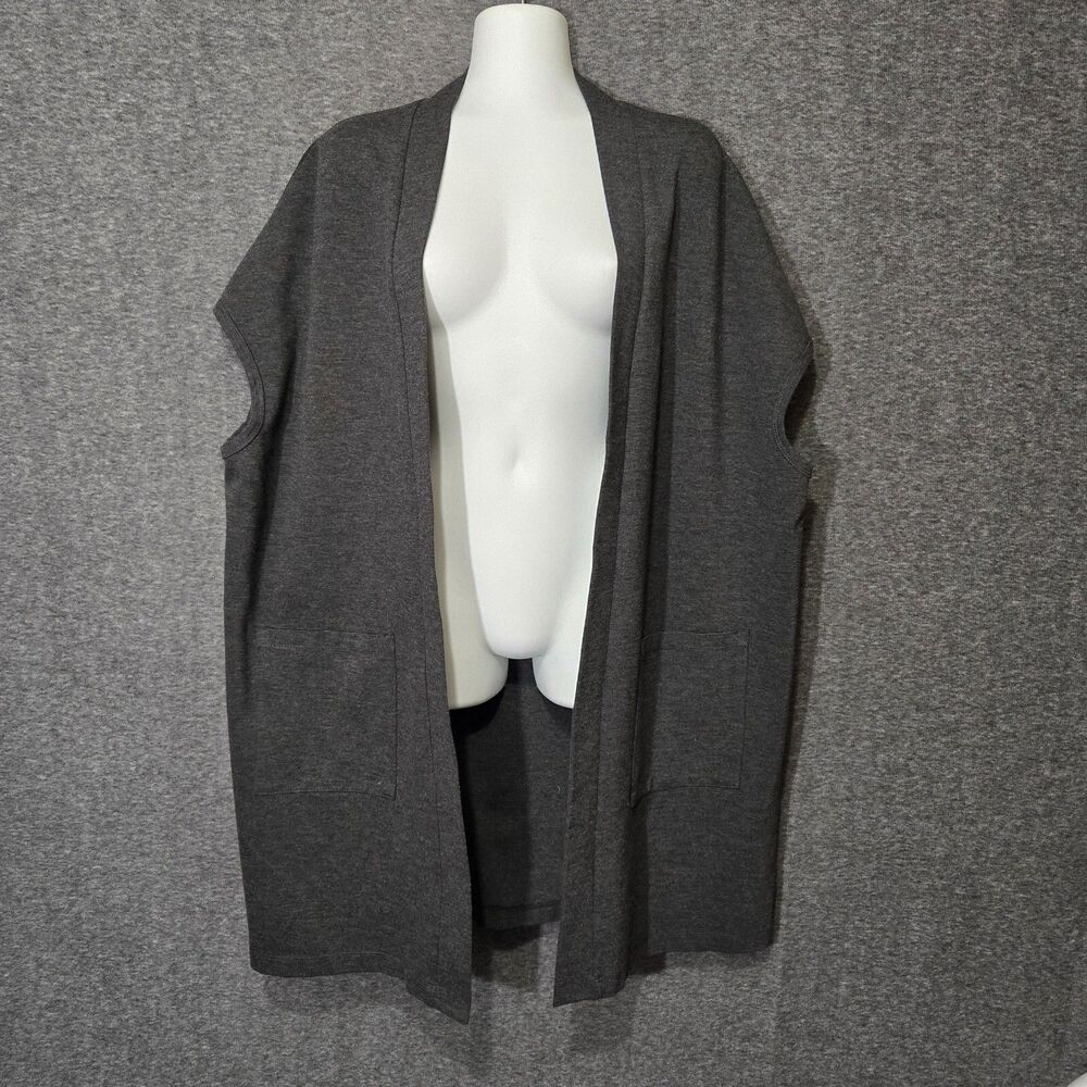 Clara Sun Woo Vest Womens Medium Gray Ponte Knit Cap Sleeve Pocket Cardigan